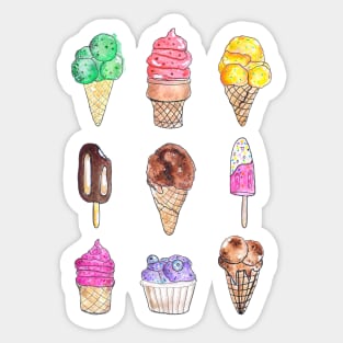 Ice-cream Flavors Watercolor Illustration Sticker